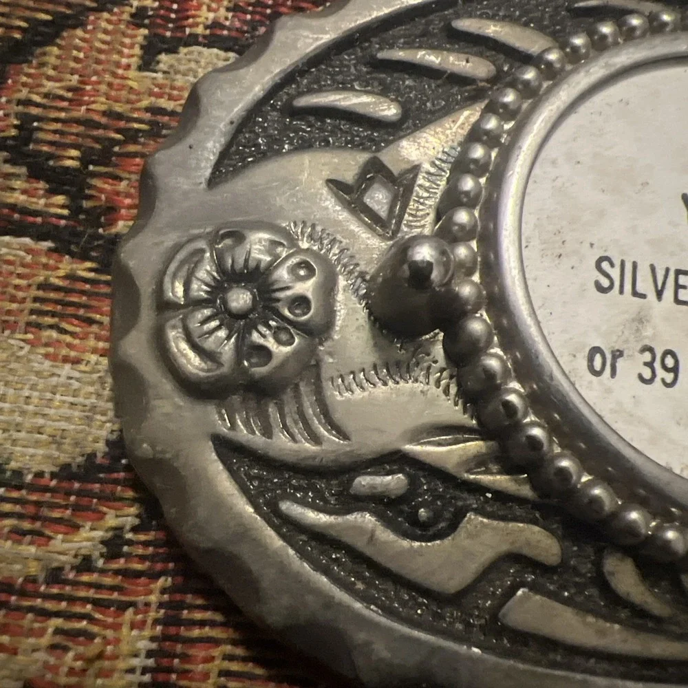 Vintage Western Belt Buckle Silver Tone for Silver Dollar 39mm Stone NOS USA